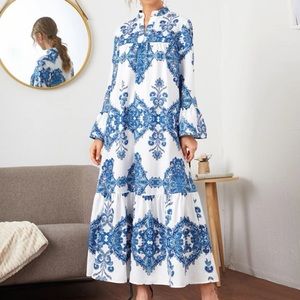 Notched Neck Flounce Hem Maxi Dress